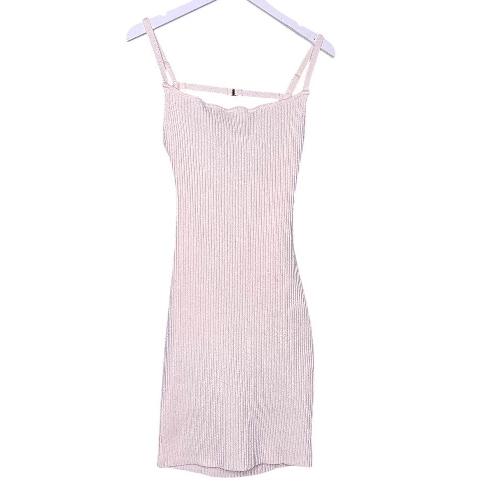 Missguided Cream Ribbed Knit Slip Dress Open Back Strappy Bodycon Stretch 6/8